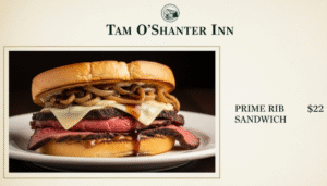 Tam O'Shanter Inn Menu With Price.