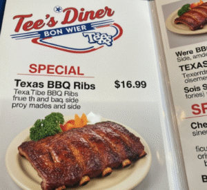 Tee's Diner Bon Wier Menu With Price.